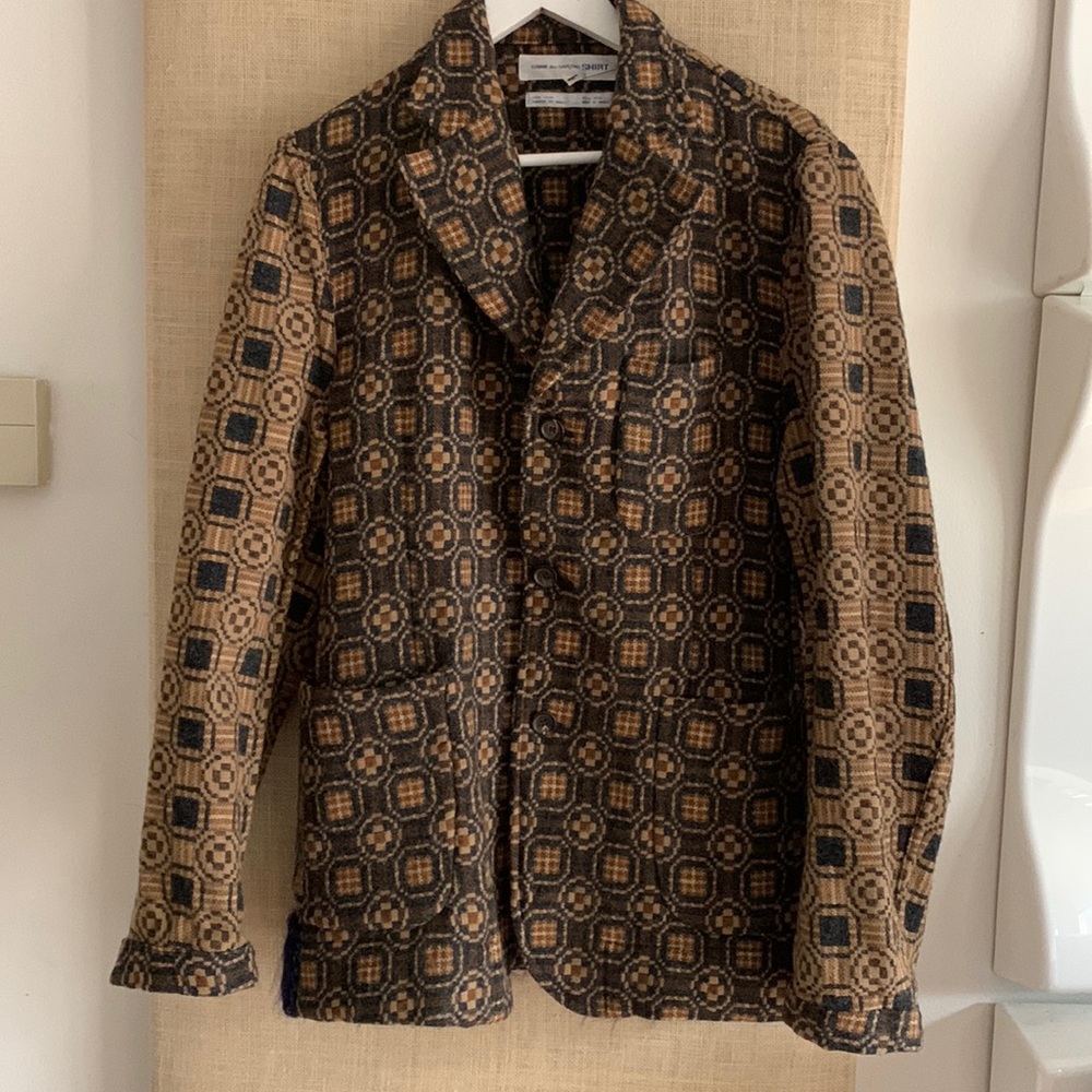 Like new Comme des garçons SHIRT blanket weave with purple distressed accents